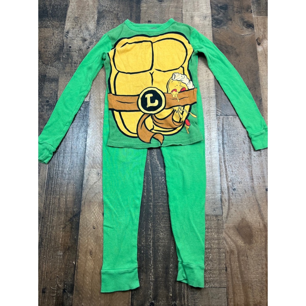 TMNT Leonardo Pajamas Boys Size 8 Green Cotton 2PieceSleepwear Set Pizza Graphic